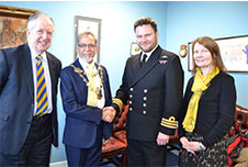 Welcoming the Captain of HMS St Albans, Commander Chris Ansell, to St Albans were the Mayor of the City and District of St Albans, Councillor Mohammad Iqbal Zia, Lord McNally and the Chief Executive of St Albans City and District Council, Amanda Foley.