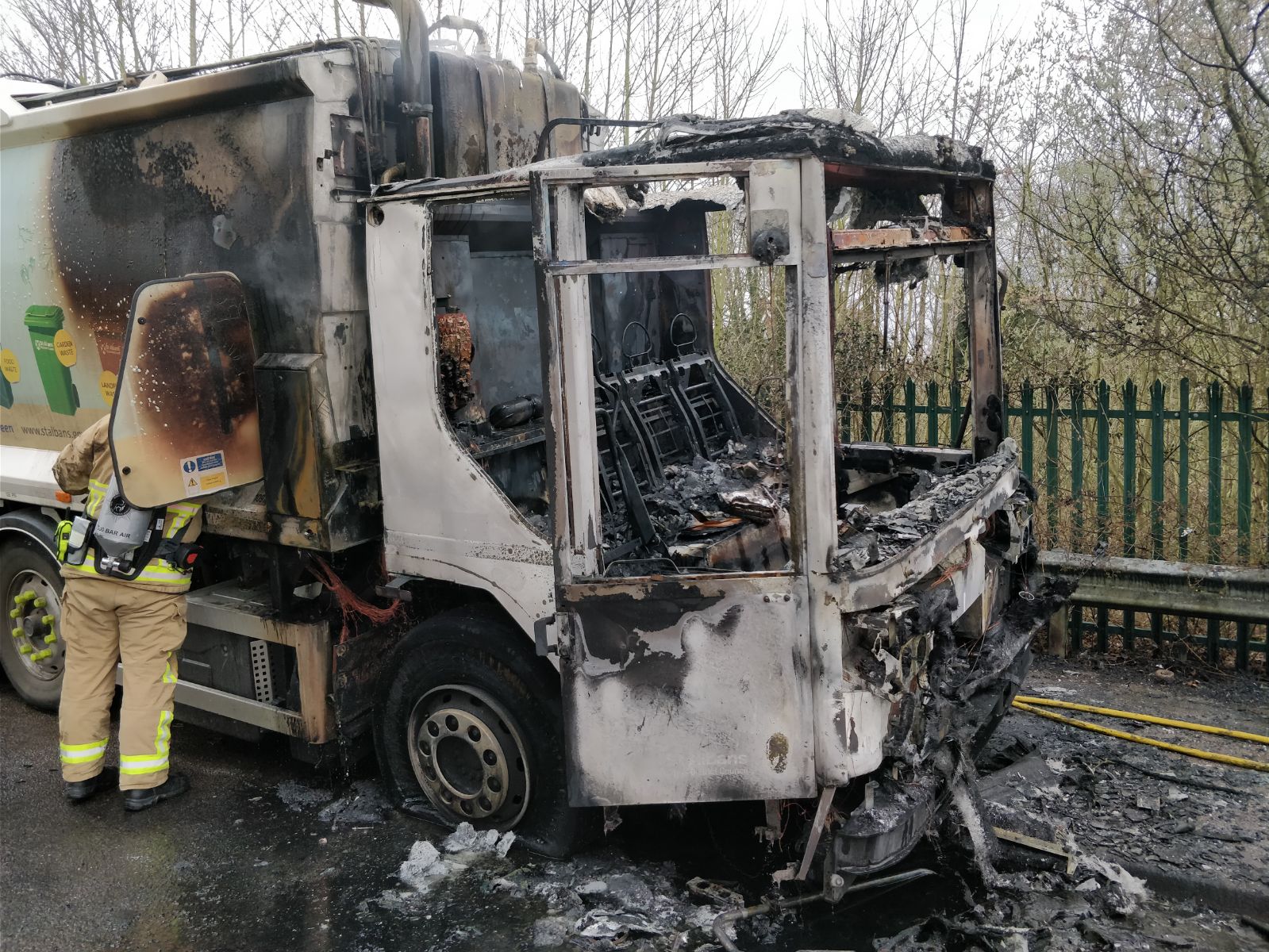 Burned out bin truck