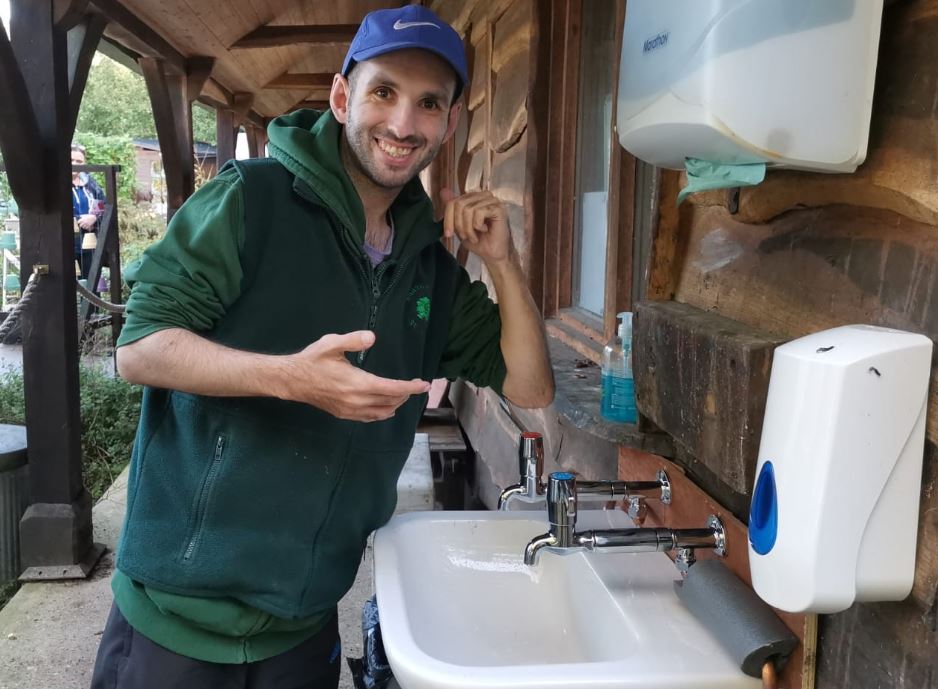 Earthworker Joe tries out the new washing facilities
