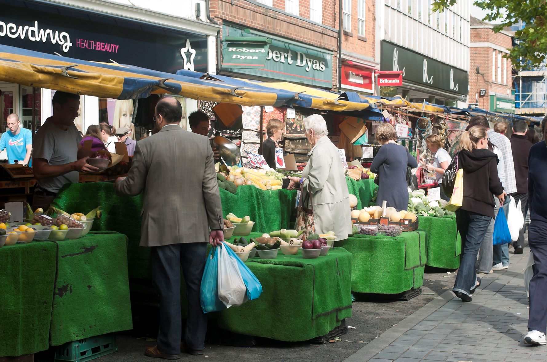 St Albans market with traditional stalls