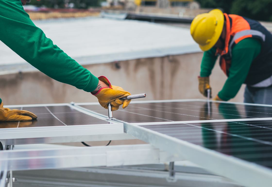 Solar panels being fitted