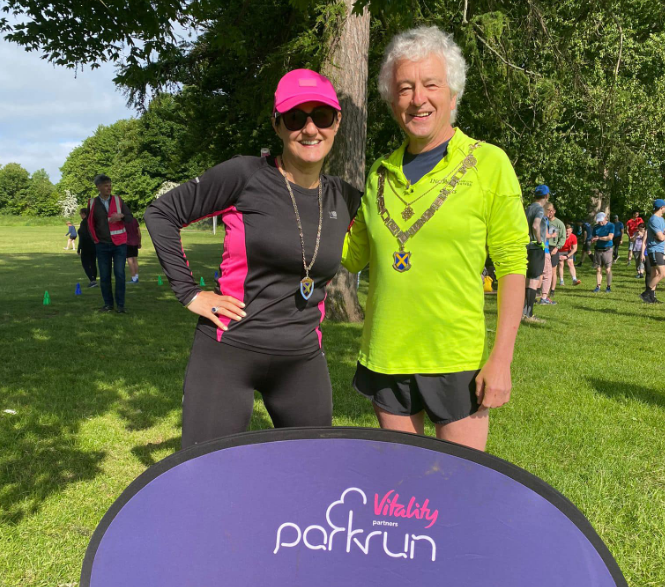 Deputy Mayor, left, and Mayor of St Albans join the park run