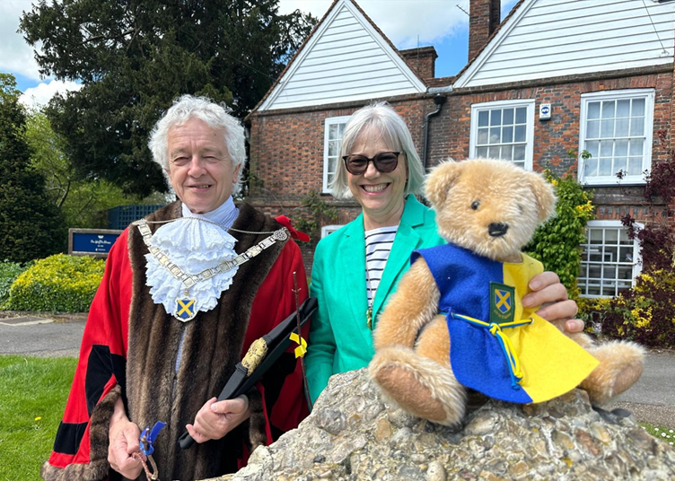 St Albans Mayor, Councillor Anthony Rowlands, prepares for the Beating the Bounds ceremony with Mayoress Annie Stevenson