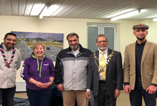 Launching the 20th St Albans Ansar Scout Group (from left to right): Waqar Shaikh from the Muslim Scout Fellowship; Anne Barnes, Deputy District Commissioner of St Albans Scouts; Akhtar Zaman, President of the Islamic Centre; Councillor Mohammad Iqbal Zia, the Mayor of the City and District of St Albans, and Naveed Khawaja, Secretary of the 20th St Albans Ansar Scout Group.