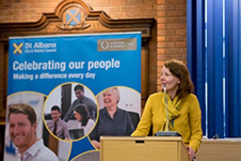Amanda Foley, Chief Executive of St Albans City and District Council speaking at the annual Staff Awards presentation