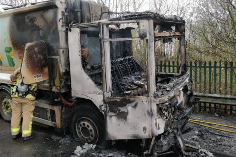 Burned out bin truck
