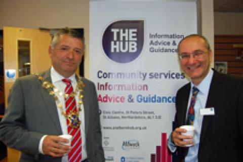 St Albans Mayor, Cllr Salih Gaygusuz, with Richard Solomon, Trustee of Citizens Advice St Albans