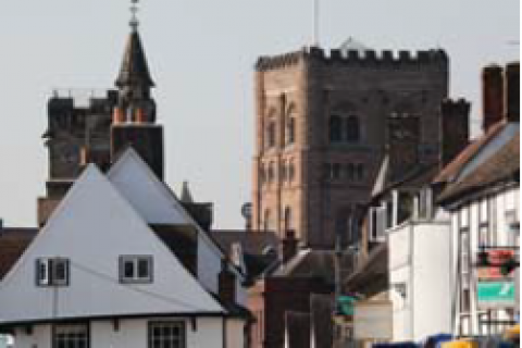 View of St Albans city centre rooftops