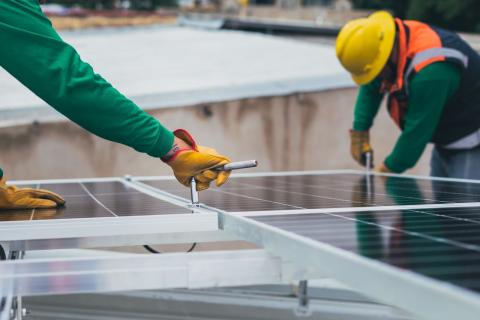 Solar panels being fitted