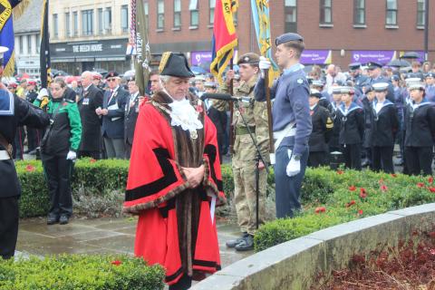 St Albans Mayor, Cllr Anthony Rowlands, lays a wreath at the City's war memorial on Remembrance Sunday