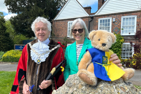 St Albans Mayor, Councillor Anthony Rowlands, prepares for the Beating the Bounds ceremony with Mayoress Annie Stevenson